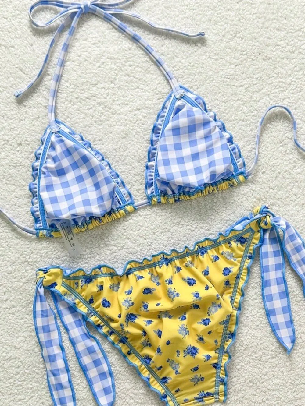Multicolor Beach Women's Bikini Set with Leopard Zebra Print and Tassel - Picture 3 of 8